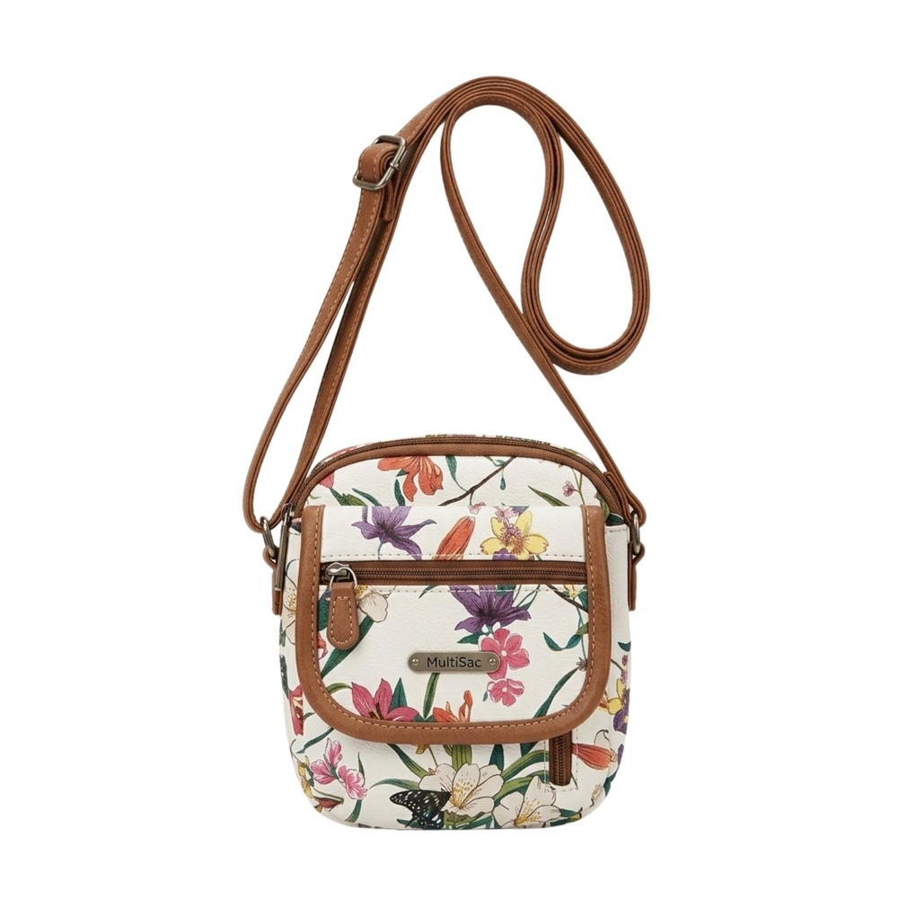 MultiSac Womens Floral Crossbody Bag White Butterfly Multi Pocket Mini Purse